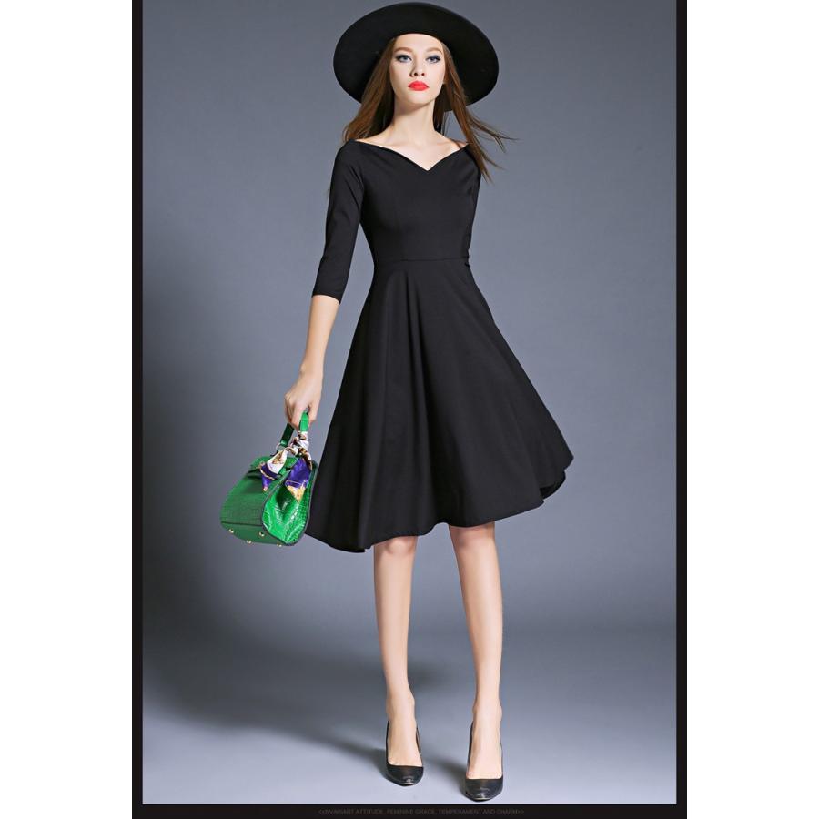 黒ワンピース 大きいサイズワンピース 膝丈パーティードレス 七分袖 着痩せワンピース 結婚式 通勤 Ol 二次会 発表会 入学式 Stk 中天ショップ 通販 Yahoo ショッピング