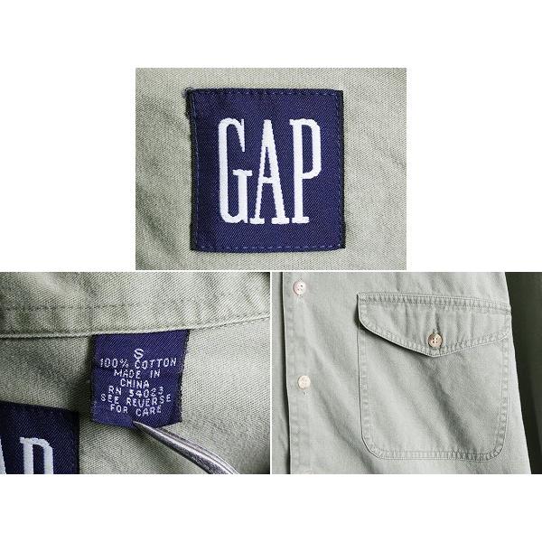 90s ■ OLD GAP コットン 長袖 ボタンダウン シャツ ( メンズ S ) 古着 90年代 旧タグ オールド ギャップ 長袖シャツ ポケット付き 無地 緑｜tzdfb97470｜04