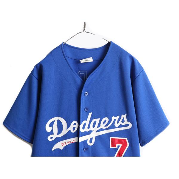 90s USA製 ■ MLB オフィシャル TEAM WORK ドジャーズ ベースボール シャツ ( メンズ L ) 古着 90年代 ゲームシャツ  ユニフォーム 大リーグ