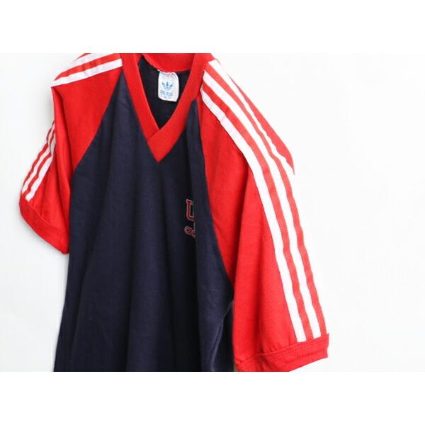 80's USA製 ビンテージ ■ ADIDAS アディダス 3ライン フロッキー プリント Vネック 半袖 Tシャツ ( メンズ レディース S ) 古着 ロゴT｜tzdfb97470｜05