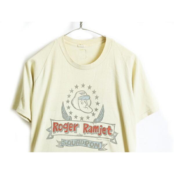 70's ビンテージ ■ HANG TEN Roger Ramjet キャラクター プリント 半袖 Tシャツ ( メンズ XS 程) 古着 70年代 キャラT アニメ ハンテン 黄｜tzdfb97470｜02