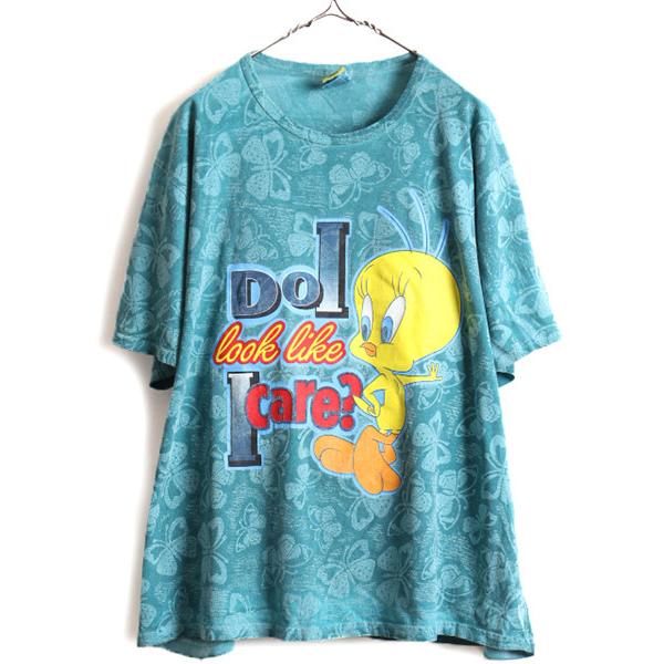 00s ■ ワーナー オフィシャル トゥイーティー 総柄 プリント 半袖 Tシャツ ( レディース メンズ XL 程) 古着 00年代 ルーニー テューンズ