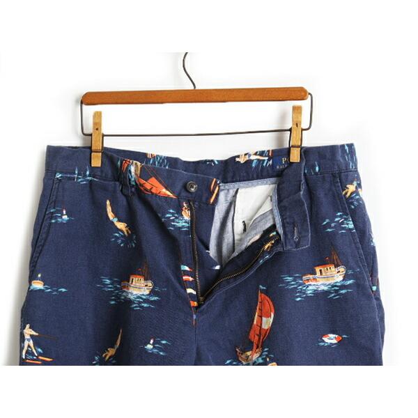 □ POLO ポロ ラルフローレン 総柄 コットン リネン ショートパンツ