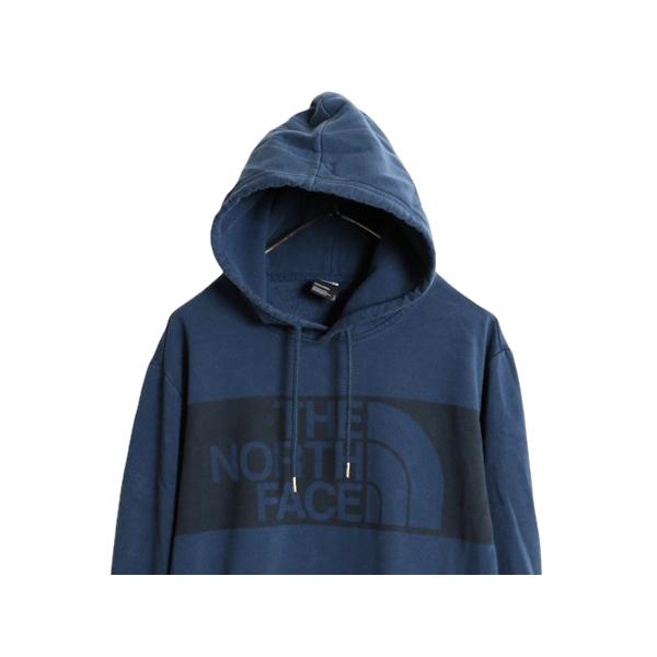ノースフェイス プリント スウェット フード パーカー メンズ L / 古着 The North Face スエット プルオーバー 裏起毛 トレーナー ブルー