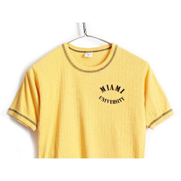 70's ビンテージ ■ アルテックス フロッキー カレッジ プリント 針抜き リブ編み 半袖 Tシャツ ( M メンズ レディース S 程) 古着 70年代｜tzdfb97470｜02