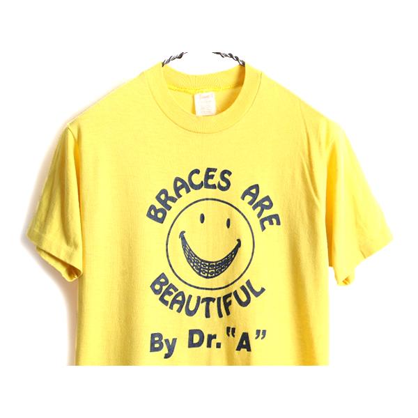 70s USA製 □ スマイル ニコちゃん プリント 半袖 Tシャツ ( L メンズ