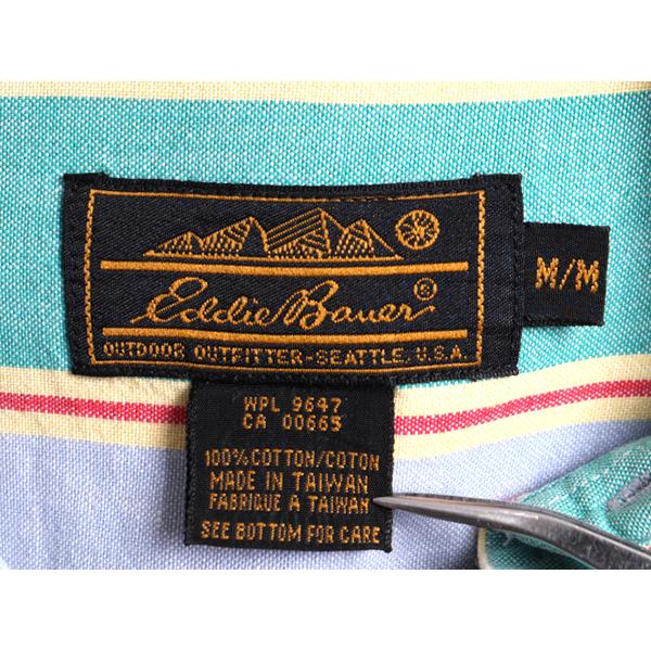 80s 黒タグ ビンテージ ■ エディーバウアー ストライプ 半袖 シャツ ( メンズ M ) 古着 80年代 Eddie Bauer ポケット付き マルチカラー｜tzdfb97470｜04