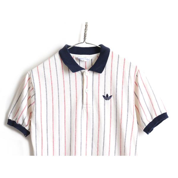 80's ビンテージ □ ADIDAS アディダス トリコカラー ストライプ 半袖