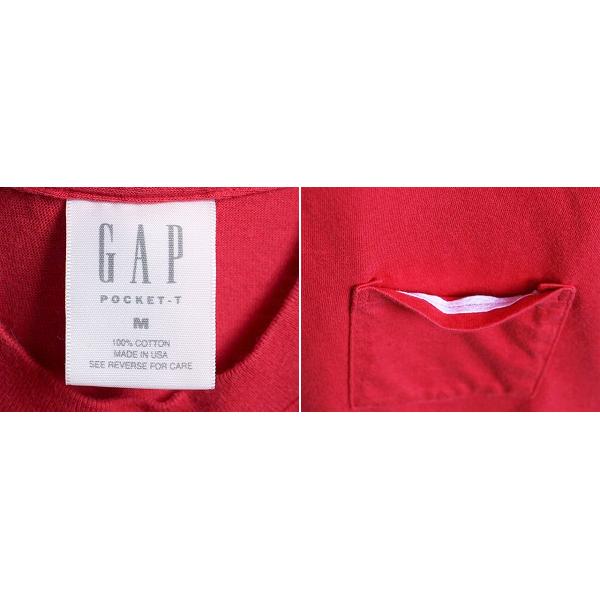 90s USA製 旧タグ ■ OLD GAP ポケット付き 半袖 Tシャツ ( メンズ M ) 古着 90年代 オールド ギャップ アメリカ製 ポケT 耳付き 無地 赤｜tzdfb97470｜06