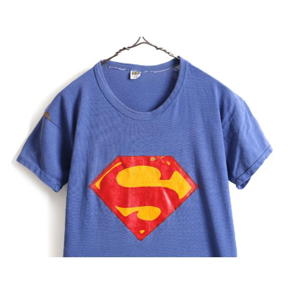 70s USA製 □ スーパーマン ロゴ プリント 半袖 Tシャツ ( L 小さめ  