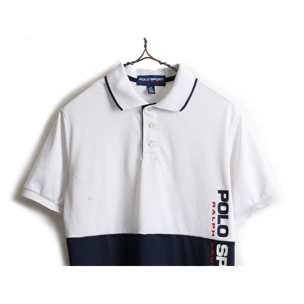 キッズ L メンズ XS レディース S 程 復刻 ■ POLO SPORT ラルフローレン メッシュ 半袖 ポロシャツ 古着 ポロ 半袖シャツ 2トーン 白 紺｜tzdfb97470｜02