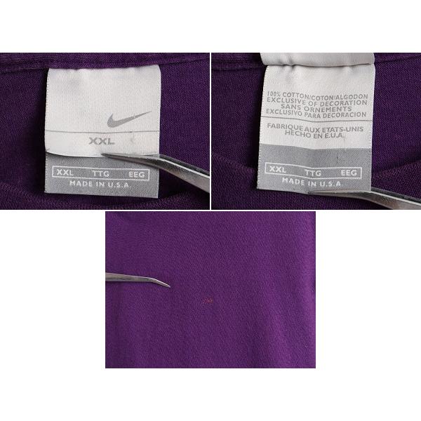 90s USA製 大きいサイズ XXL ■ NIKE スモール スウォッシュ ロゴ刺繍 半袖 Tシャツ ( メンズ ) 古着 90年代 ナイキ ワンポイント ロゴT 紫｜tzdfb97470｜04