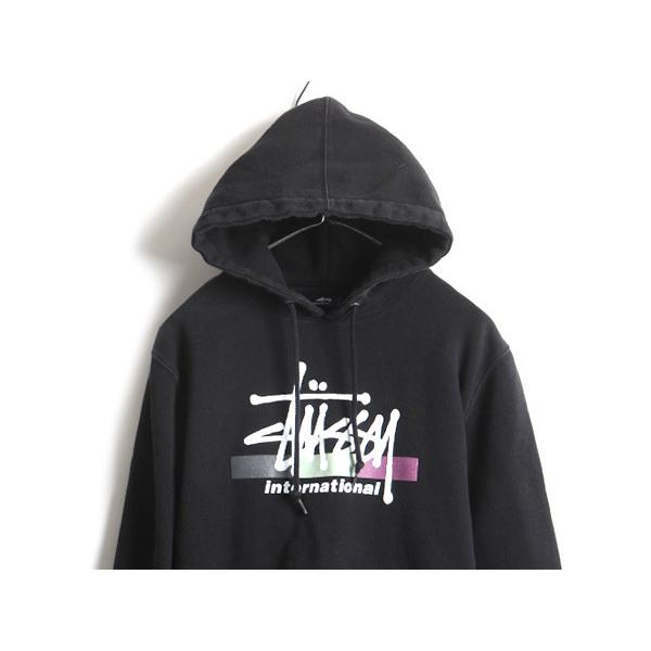 00's USA製 人気 黒 □ STUSSY ビッグ ストック ロゴ プリント