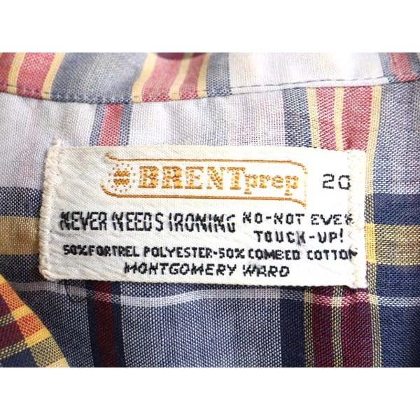 60s 70s ビンテージ □ BRENT チェック 半袖 ボタンダウン シャツ 