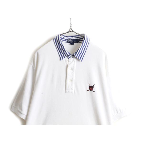 90s オールド ■ 初期 POLO GOLF ラルフローレン鹿の子 半袖 ポロシャツ ( メンズ XL ) 90年代 ポロ 半袖シャツ ポロゴルフ  襟 ストライプ