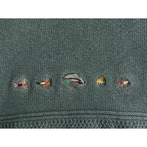 90s USA製 オービス 毛ばり 刺繍 モックネック コットン ニット セーター メンズ XXL 古着 90年代 オールド フィッシング 大きいサイズ 緑｜tzdfb97470｜03