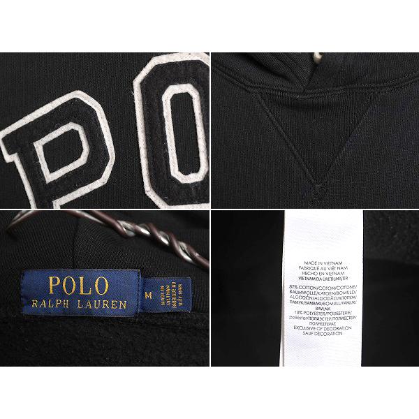 ポロ ラルフローレン スウェット フード パーカー メンズ M 古着 POLO フェルト ワッペン トレーナー スエット プルオーバー 前V 裏起毛 黒｜tzdfb97470｜05