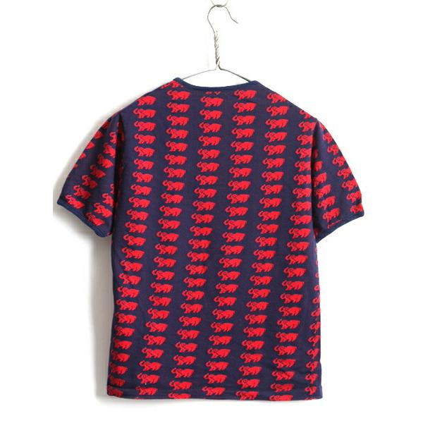 70s ビンテージ □ ゾウ 総柄 ジャガード織り 半袖 Tシャツ ( メンズ