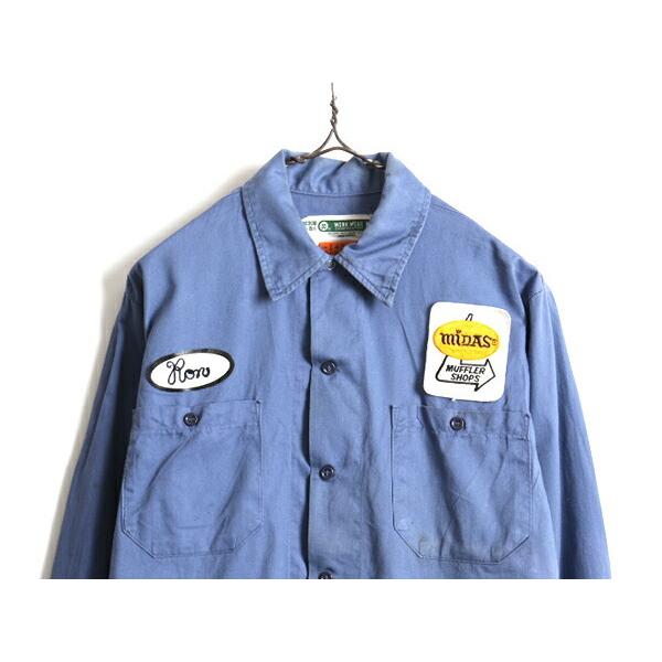 80's USA製 ビンテージ WORK WEAR CORPORATION ワッペン付き 長袖 ワーク シャツ ( メンズ M ) 古着 80