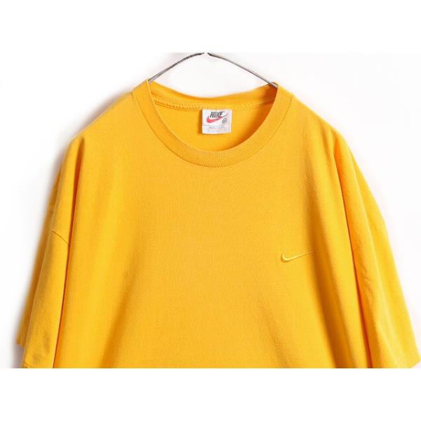 レアカラー 90s USA製 大きいサイズ XXL ■ NIKE ナイキ スウォッシュ ロゴ刺繍 半袖 Tシャツ ( メンズ ) 古着 90年代 ワンポイント 黄色｜tzdfb97470｜02