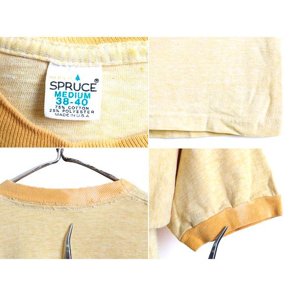 70s USA製 ビンテージ □ スプルース 無地 リンガー 半袖 Tシャツ ( M