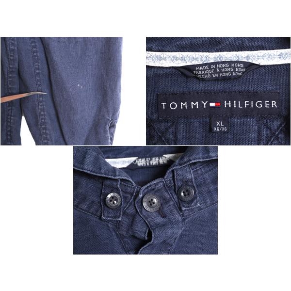 00s トミーヒルフィガー 100% リネン パーカー ジャケット メンズ XL 古着 00年代 オールド TOMMY HILFIGER フード プルオーバー ブルゾン｜tzdfb97470｜08