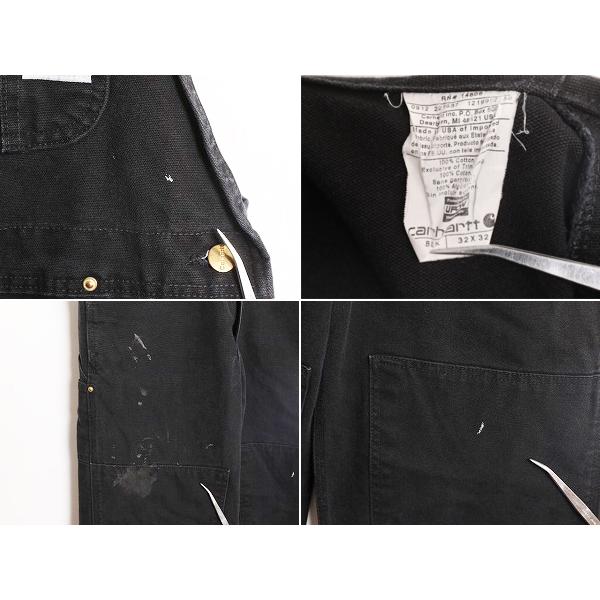 90s USA製 カーハート ダブルニー ダック オーバーオール メンズ 32 32 古着 90年代 オールド CARHARTT ワーク ツナギ ブラック ペインター｜tzdfb97470｜06