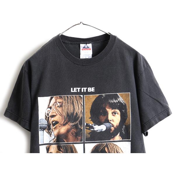 90s 人気 黒 □ ビートルズ LET IT BE 両面 プリント 半袖 Tシャツ 