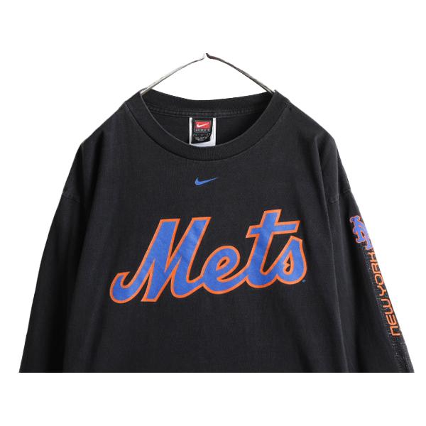 00s ■ ナイキ MLB オフィシャル メッツ プリント 長袖 Tシャツ ( メンズ L ) 00年代 TEAM NIKE ロンT センター スモール スウォッシュ 黒｜tzdfb97470｜02