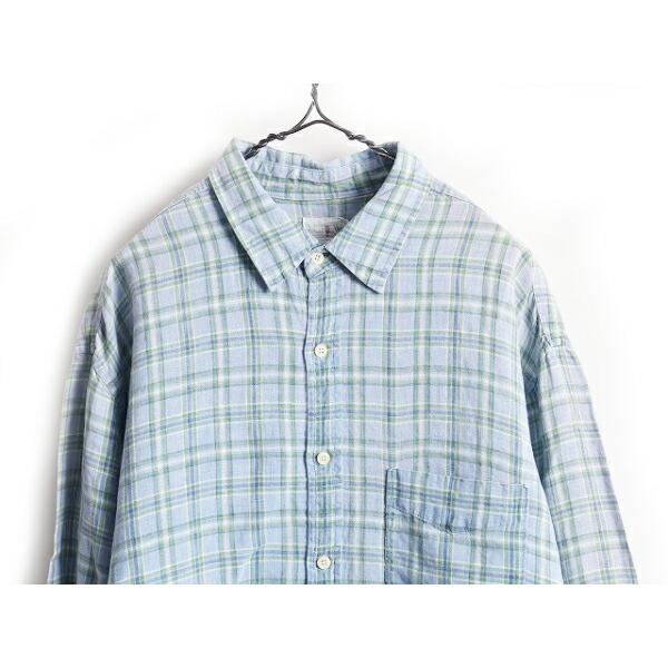 90s オールド 旧タグ 高級 100% リネン □ J CREW チェック 長袖