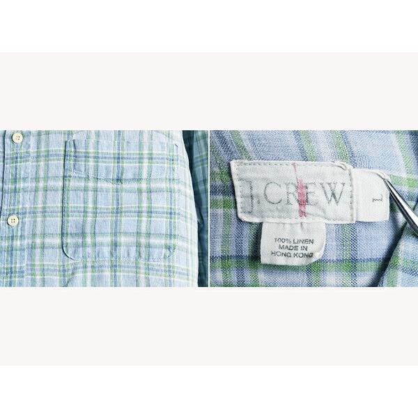 90s オールド 旧タグ 高級 100% リネン □ J CREW チェック 長袖