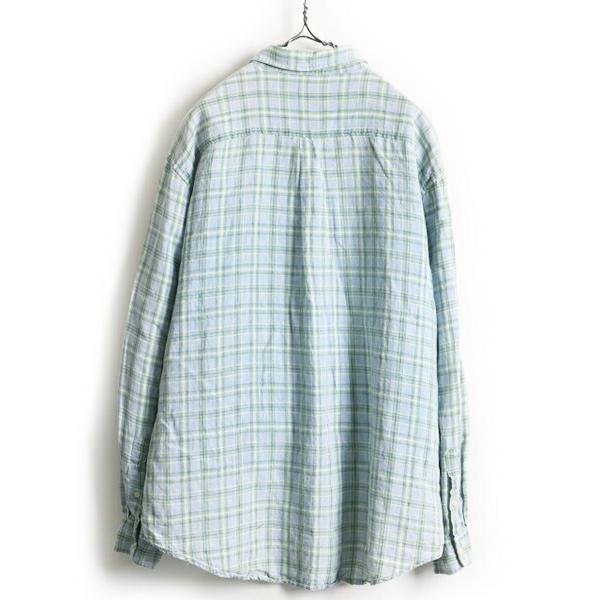 90s オールド 旧タグ 高級 100% リネン □ J CREW チェック 長袖