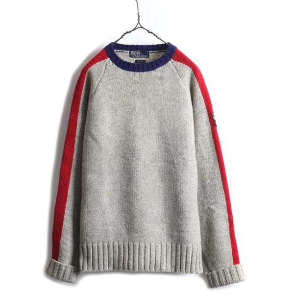 80s ビンテージ UNI CREST PATCH パッチ付き POLO ポロ ラルフローレン トリコカラー ニット セーター ( メンズ L
