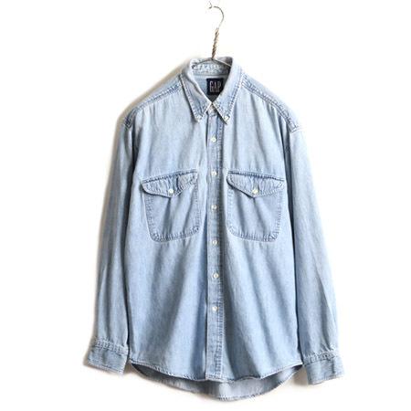 90s □ OLD GAP オールド ギャップ ボタンダウン 長袖 デニム シャツ 