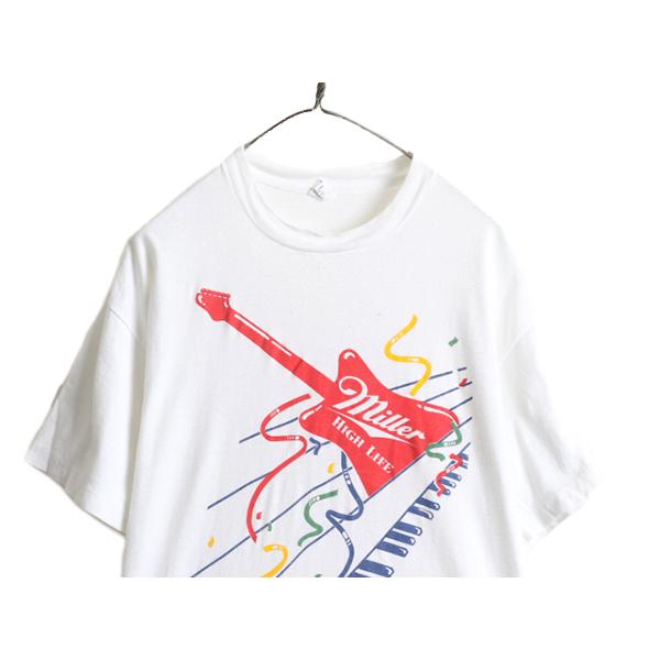 80s USA製 ■ ミラー x ヘイマー ギター イラスト プリント 半袖 Tシャツ XL 小さめ メンズ L 程/ 80年代 企業物 コラボ ビール バンド 白｜tzdfb97470｜02