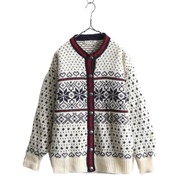 80s USA製 エルエルビーン バーズアイ ウール ニット カーディガン  