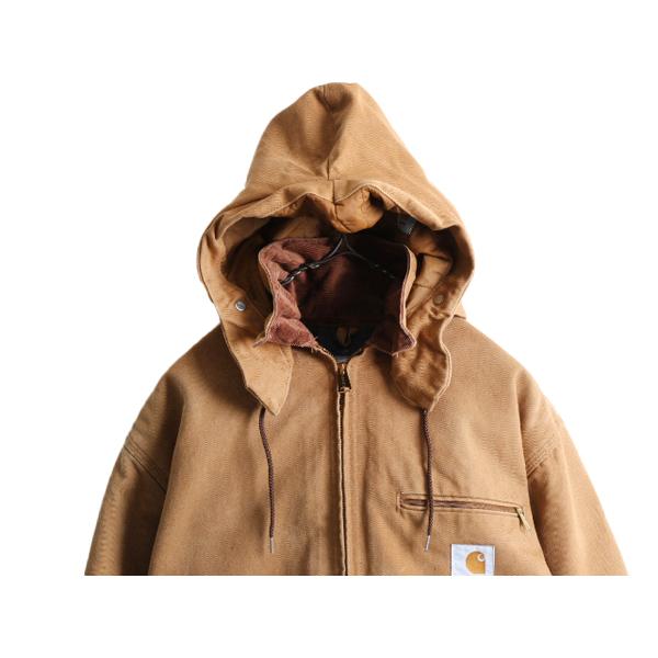 80s 90s USA製 カーハート デトロイト ジャケット レディース L メンズ M 程/ 古着 CARHARTT ダック ブランケット ライナー  フード付き 茶