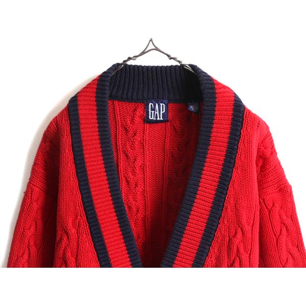 90s □ OLD GAP コットン チルデン ニット カーディガン ( メンズ L