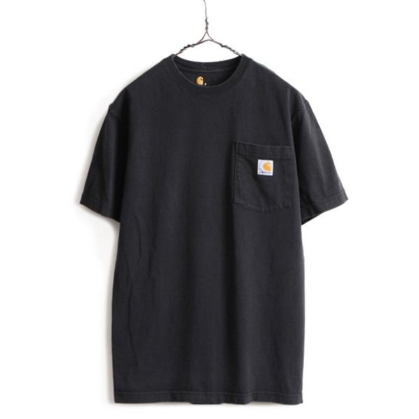 希少サイズ S 人気 黒 ■ カーハート ポケット付き 半袖 Tシャツ ( メンズ ) 古着 CARHARTT 半袖Tシャツ ポケT ロゴT ヘビーウェイト 無地T｜tzdfb97470