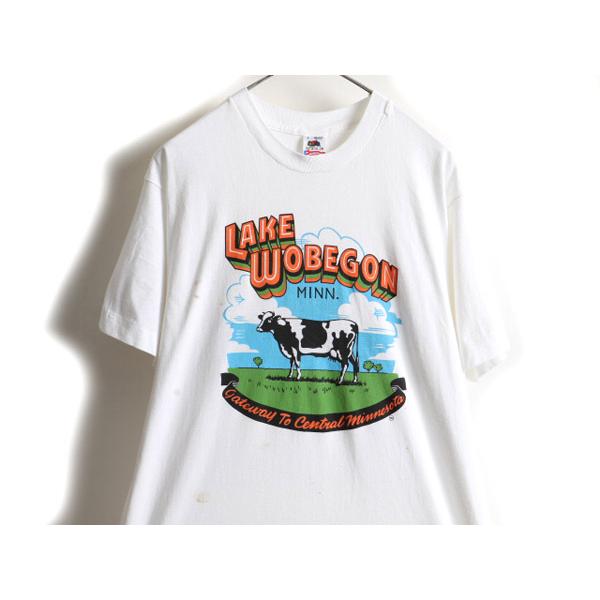 90s USA製 ☆ ウシ アニマル プリント 半袖 Tシャツ ( メンズ L ) 古着 