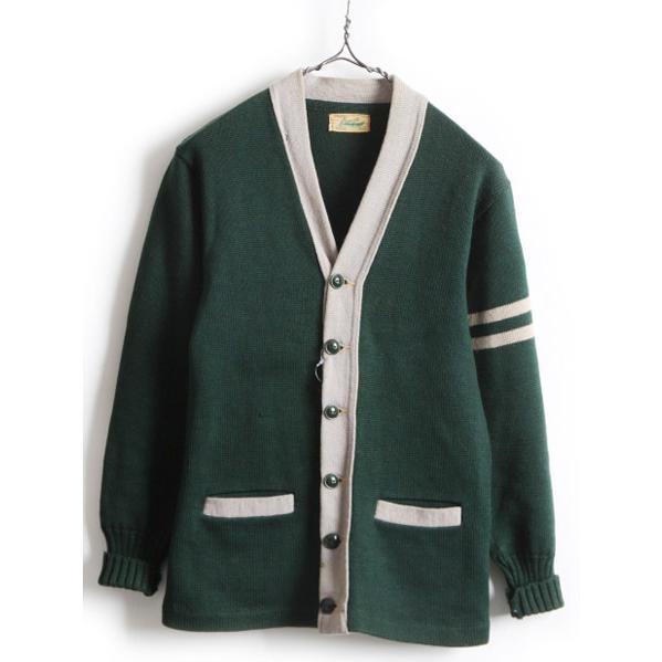 50 S ビンテージ Lanza ポケット付き ウール 長袖 レタード ニット カーディガン メンズ S 程 古着 50年代 セーター 2トーン 緑 灰 Wdc Master Plan 通販 Yahoo ショッピング