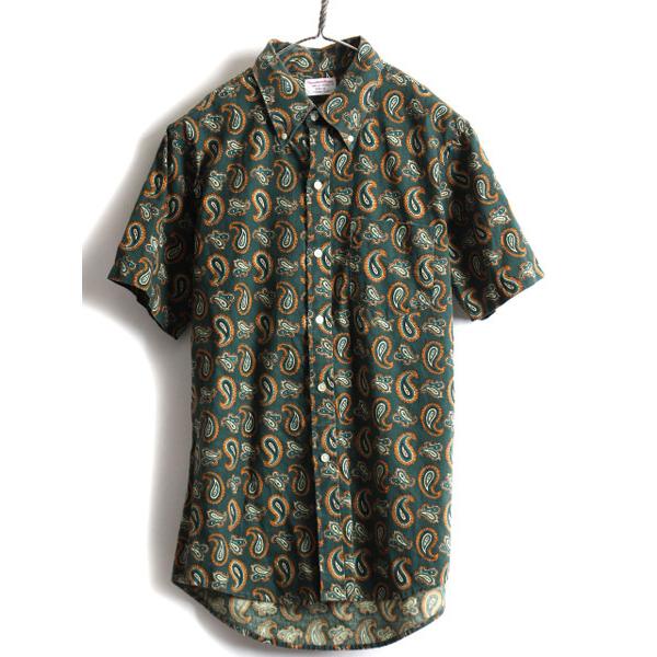 70s ビンテージ★ JCペニー ペイズリー 総柄 3点留め ボタンダウン 半袖 シャツ ( メンズ M ) 古着 70年代 JCPenney