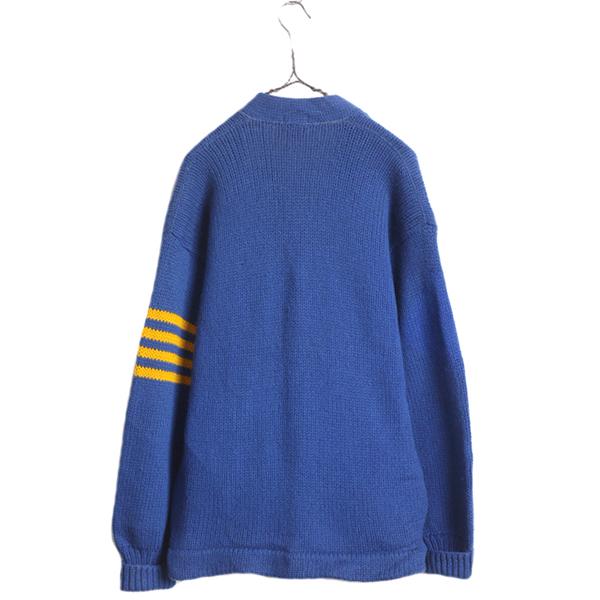 40s 50s ☆ ウール レタード ニット カーディガン メンズ L 程/ 古着 