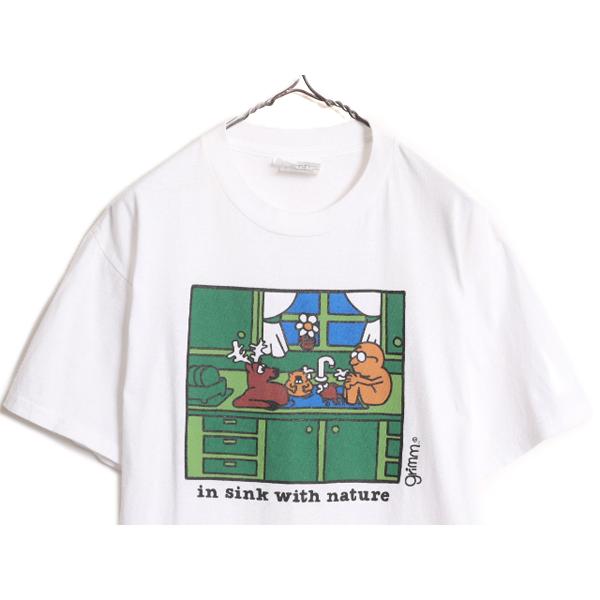 90s 00s ★ アート イラスト プリント Tシャツ メンズ M 古着 90年代 00年代 オールド オフィシャル アニマル ジョーク ポップ シュール 白｜tzdfb97470｜02