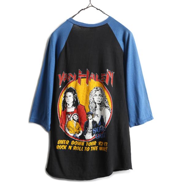 パキ綿 80s ☆ VAN HALEN ツアー 両面 プリント ベースボール Tシャツ