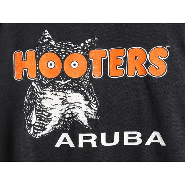 90s 人気 黒 □ HOOTERS フーターズ 両面 プリント 半袖 Tシャツ