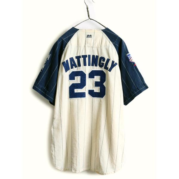 ■ MLB オフィシャル MIRAGE ヤンキース 半袖 ベースボール シャツ メンズ L ゲームシャツ ユニホーム メジャーリーグ 大リーグ  ストライプ