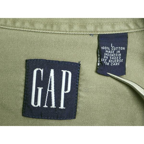 90s OLD GAP コットン ツイル 長袖 シャツ メンズ L / 90年代 オールド ギャップ 旧タグ ポケット付き 無地 カーキ ヘビーウェイト ワーク｜tzdfb97470｜05