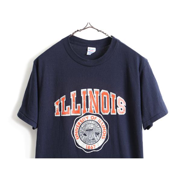 80s USA製 □ チャンピオン 2段 カレッジ プリント 半袖 Tシャツ ( L