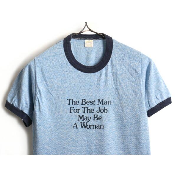 70's 80's ビンテージ □ メッセージ プリント 半袖 リンガー Tシャツ